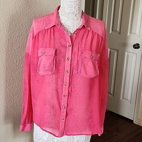 Free People Tops - Free People Sheer Pink Tie Dye Button Down Top Size Small